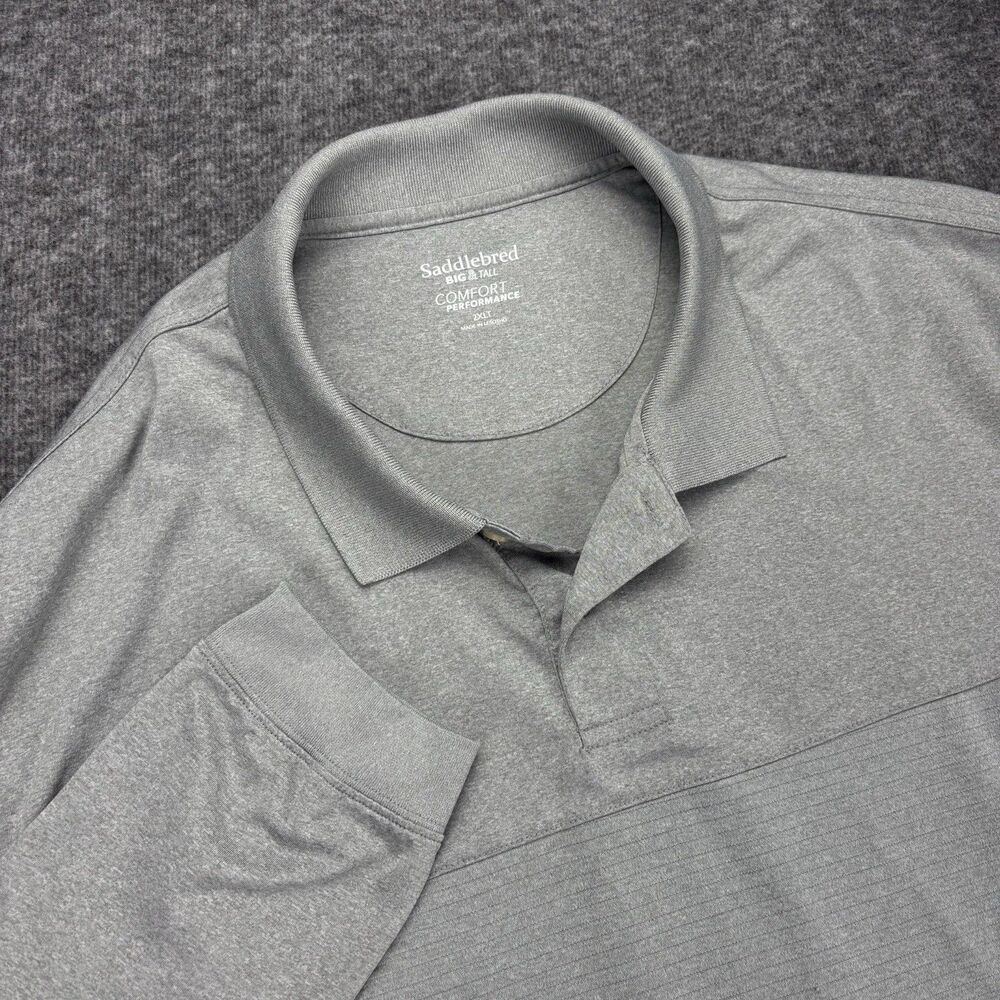 Saddlebred Big & Tall Men’s 2XLT Long Sleeve Polo Gray Performance Shirt